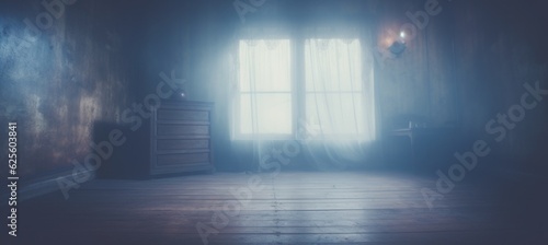 Misty horror room on melancholic background. Generative AI technology.