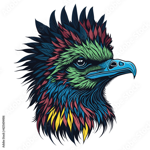 Emu head colorful concept in isolated vector illustration on white background