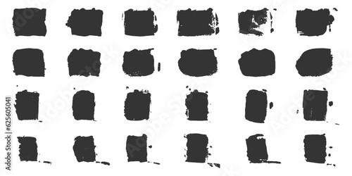 Brush Grunge in Square Shape. Black Template Background Collection. Ink Rectangle, Paintbrush Rough Texture. Brushstroke with Abstract Border. Abstract Graphic Element. Isolated Vector Illustration