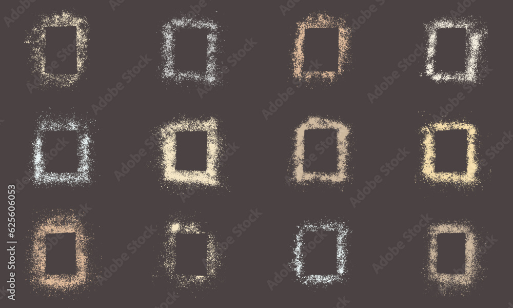 Spray Texture Color Frame Set. Splatter Stencil, Grunge Design Elements in Rectangle Shape. Square Grainy Border. Abstract Dirty Paint Brush, Blank Stamp Collection. Isolated Vector Illustration Spray Texture Color Frame Set. Splatter Stencil, Grunge Design Elements in Rectangle Shape. Square Grainy Border. Abstract Dirty Paint Brush, Blank Stamp Collection. Isolated Vector Illustration