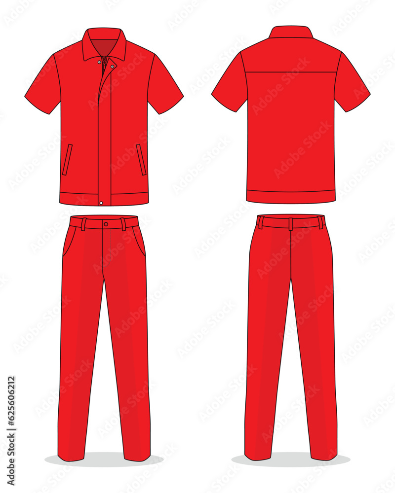 Red short sleeve technician uniform wotk shirt template on white ...