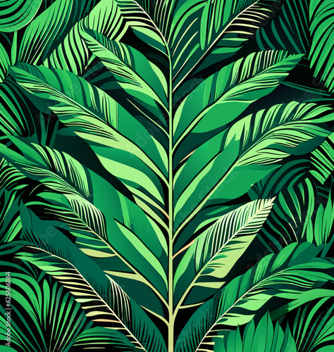 close-up view of palm tree leaves, showcasing intricate details and textures