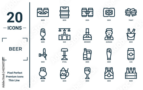 beer linear icon set. includes thin line beer, beer, brewery, can icons for report, presentation, diagram, web design