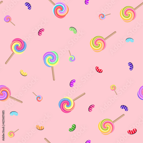 Lollipop candy seamless pattern, hand drawn vector illustration. colorful candies and lollipop