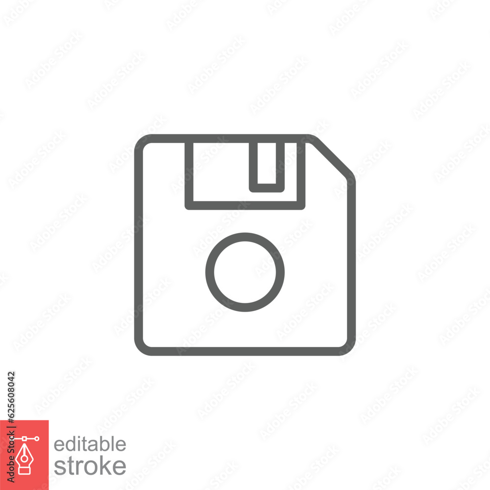 Floppy disk icon. Simple outline style. Save file button, computer memory backup, diskette concept. Thin line symbol. Vector illustration isolated on white background. Editable stroke EPS 10. Floppy disk icon. Simple outline style. Save file button, computer memory backup, diskette concept. Thin line symbol. Vector illustration isolated on white background. Editable stroke EPS 10.