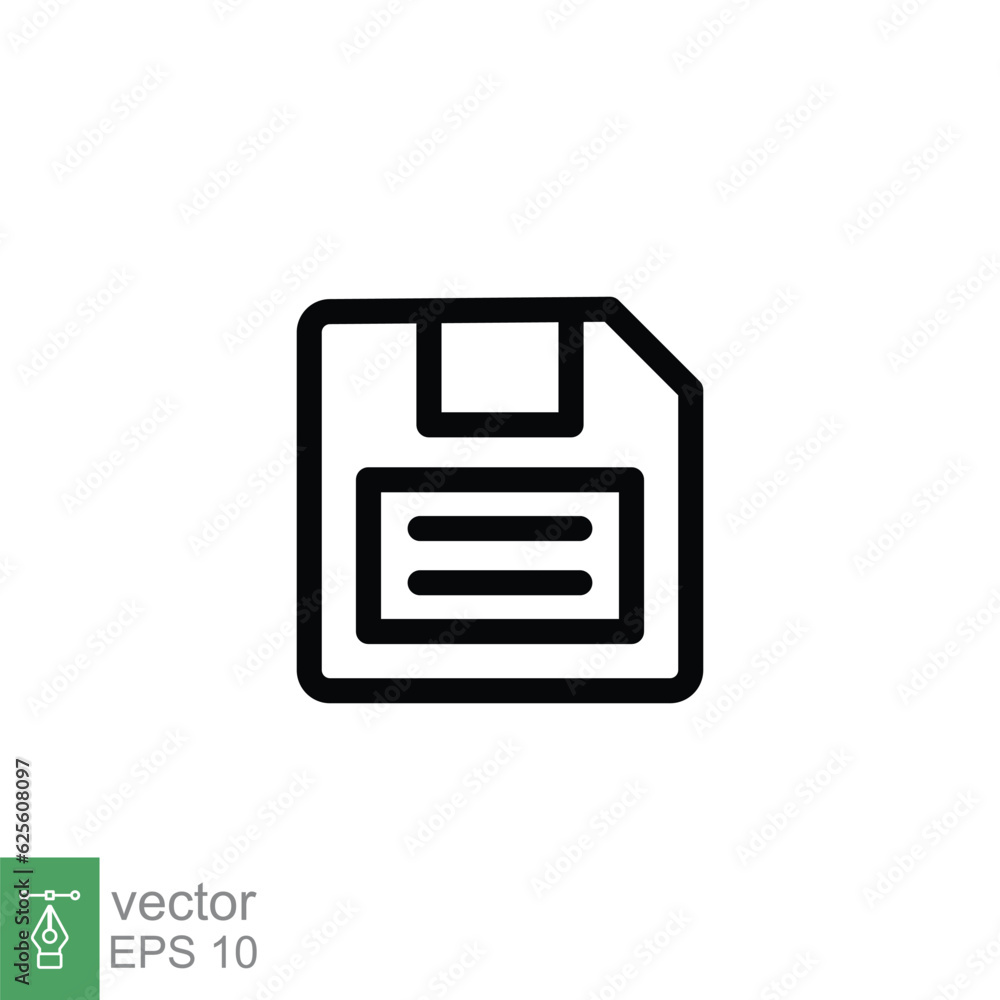Floppy disk icon. Simple outline style. Save file button, computer memory backup, diskette, technology concept. Thin line symbol. Vector illustration isolated on white background. EPS 10. Floppy disk icon. Simple outline style. Save file button, computer memory backup, diskette, technology concept. Thin line symbol. Vector illustration isolated on white background. EPS 10.