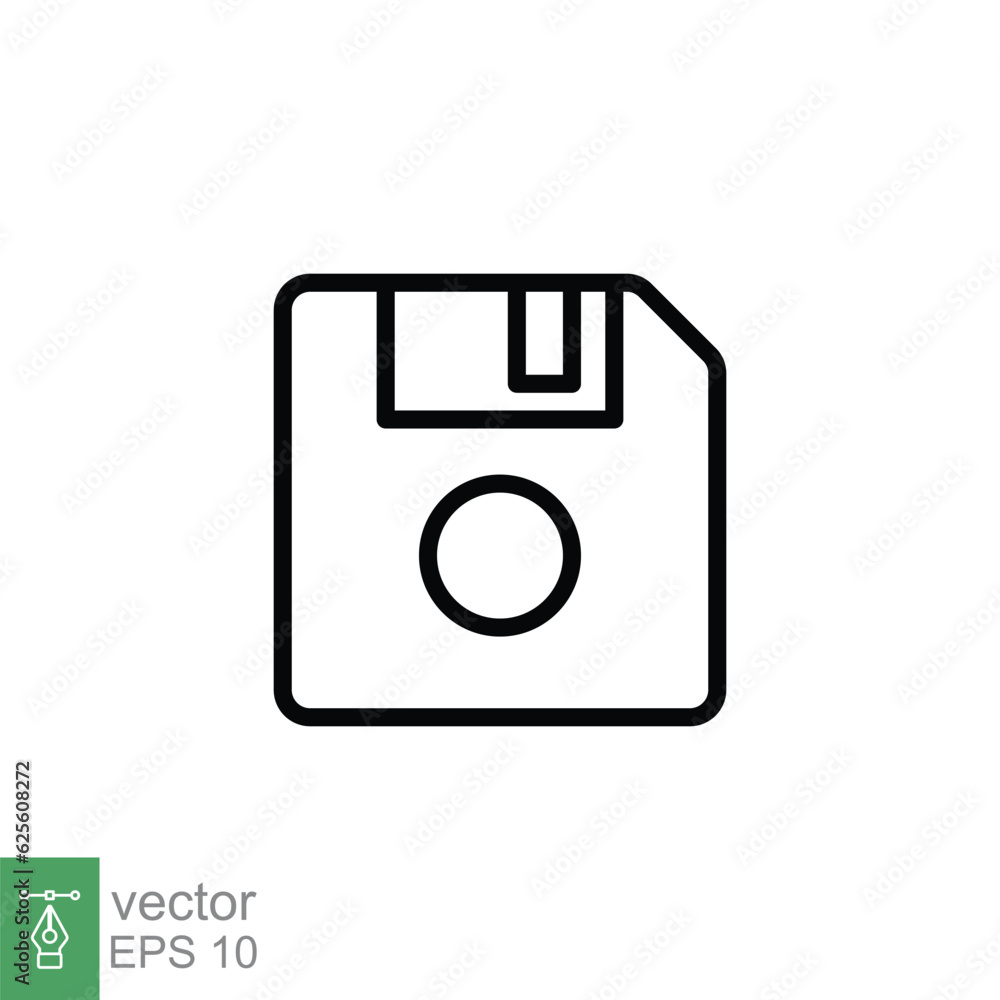 Floppy disk icon. Simple outline style. Save file button, computer memory backup, diskette, technology concept. Thin line symbol. Vector illustration isolated on white background. EPS 10. Floppy disk icon. Simple outline style. Save file button, computer memory backup, diskette, technology concept. Thin line symbol. Vector illustration isolated on white background. EPS 10.