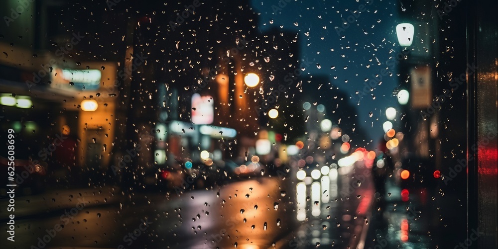 Town street on bokeh night rainy day. generative AI technology.