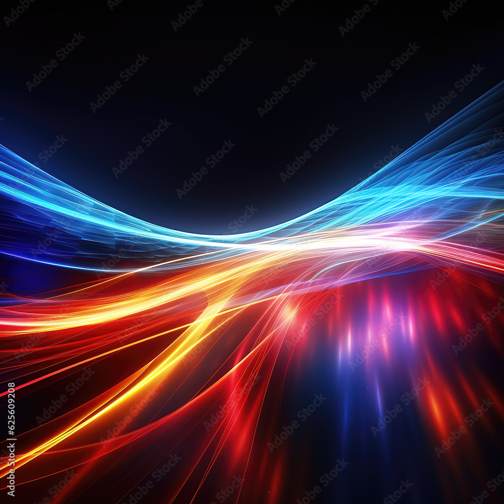 abstract futuristic background with red, yellow, blue glowing neon moving high speed wave lines and bokeh lights. Data transfer concept Fantastic wallpaper, Ai Generative
