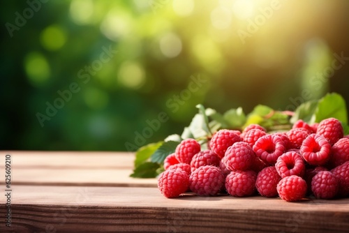 Raspberries on a Wooden Table, Generative Ai