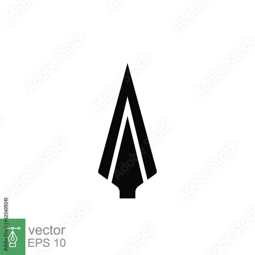 Spear head icon. Simple solid style. Vintage metal arrow, old weapon, sport tool element, antique contact. Black silhouette, glyph symbol. Vector illustration isolated on white background. EPS 10.