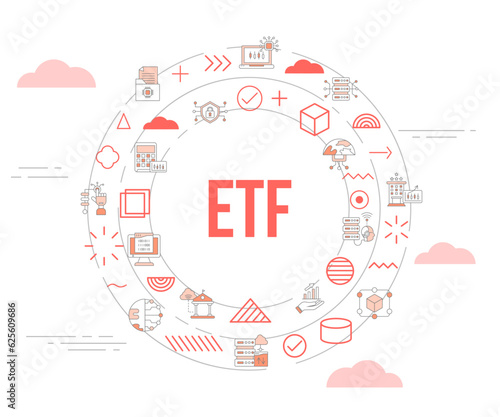 etf exchange traded fund concept with icon set template banner and circle round shape