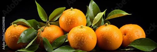 Photo of a vibrant display of fresh oranges with leaves on a rustic tabletop .generative ai