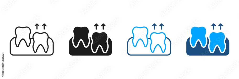 Human Teeth Growth Silhouette and Line Icon Set. Wisdom Teething Process. Teeth Eruption Pictogram. Oral Medicine, Dental Treatment, Dentistry Symbol Collection. Isolated Vector Illustration Human Teeth Growth Silhouette and Line Icon Set. Wisdom Teething Process. Teeth Eruption Pictogram. Oral Medicine, Dental Treatment, Dentistry Symbol Collection. Isolated Vector Illustration
