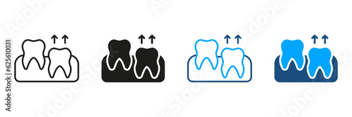 Human Teeth Growth Silhouette and Line Icon Set. Wisdom Teething Process. Teeth Eruption Pictogram. Oral Medicine, Dental Treatment, Dentistry Symbol Collection. Isolated Vector Illustration