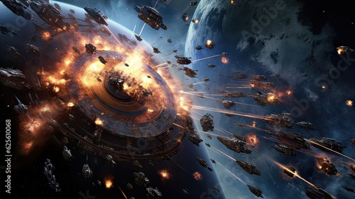 Canvas Print Space Armada Battle Witness the Epic Clash of Interstellar Forces in a Breathtak