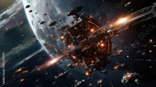 Photo Space Armada Battle Witness the Epic Clash of Interstellar Forces in a Breathtak