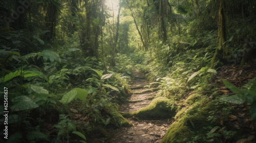 hiking trail meandering through lush rainforest. © Matthew