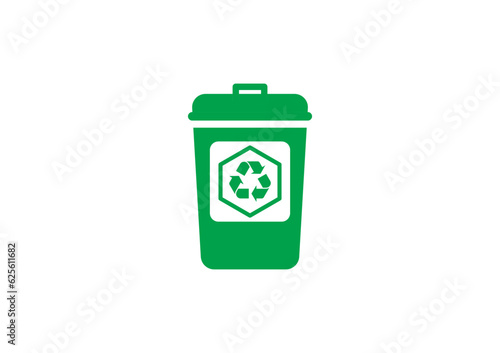 Irecycle bins are isolated on white background. The universal recycling symbol. Vector illustration. green bins