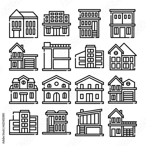  Set of house line art  building illustration vector