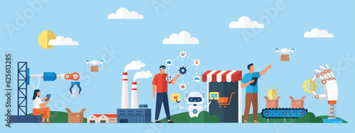 Automation business. Vector illustration. New technology business background Human resources automation RPA robotic process automation innovation technology concept Autonomous, innovation, improvement