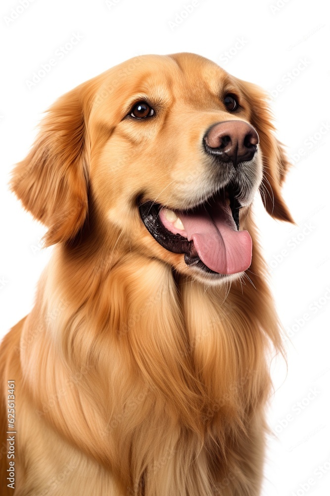 Smiling Golden Retriever Poses on White Background - Generative ai