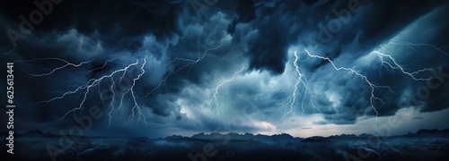 Lightning Thunderstorm flash over the night sky - Generative ai