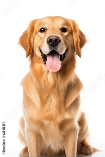 Smiling Golden Retriever Poses on White Background - Generative ai