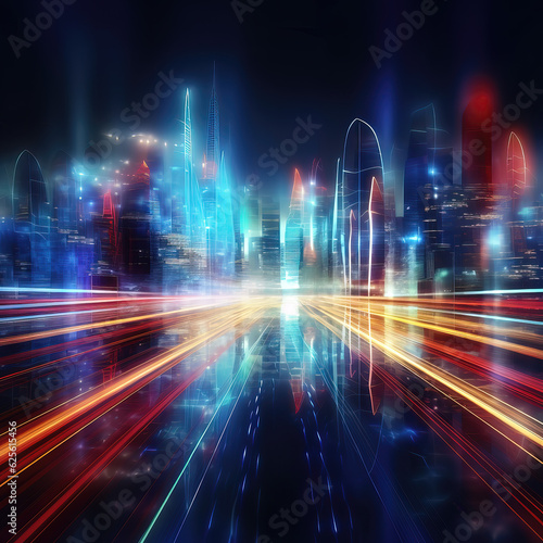 abstract futuristic background with red  yellow  blue glowing neon moving high speed wave lines and bokeh lights. Data transfer concept Fantastic wallpaper  Ai Generative