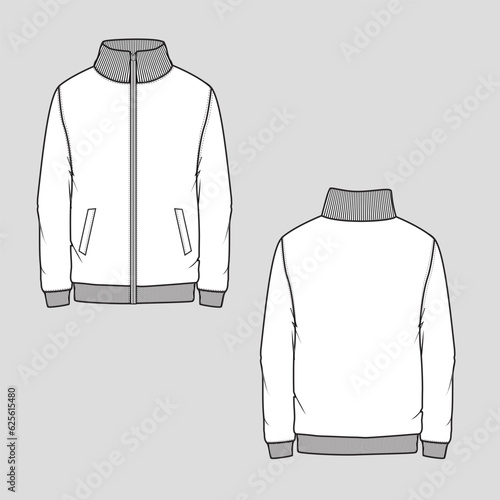Men Zipper High neck Sweatshirt Side pocket ribbed cuff fashion Flat Sketch cad mock up technical drawing template design vector