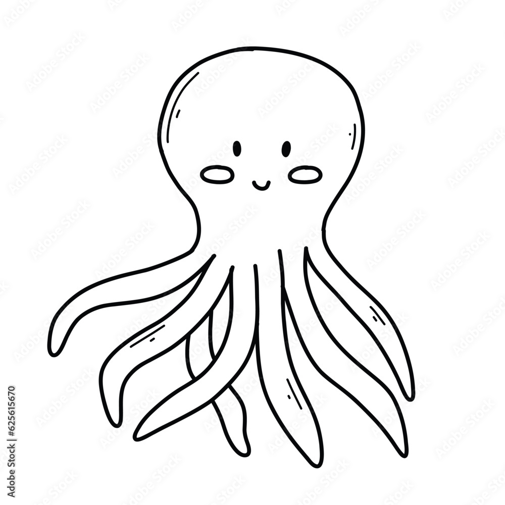 Cute octopus in doodle style. Linear octopus isolated on white background. Vector illustration. Cute octopus in doodle style. Linear octopus isolated on white background. Vector illustration.