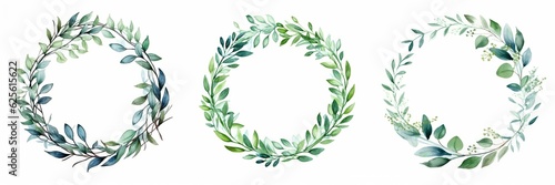 Watercolor painting leaf illustration for logo - Collection set of circular circle leaves frame  isolated on white background  Generative Ai 