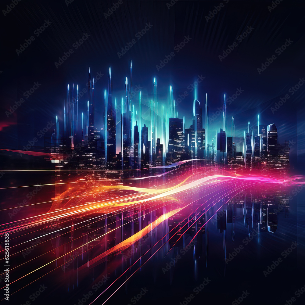 abstract futuristic background with red, yellow, blue glowing neon moving high speed wave lines and bokeh lights. Data transfer concept Fantastic wallpaper, Ai Generative