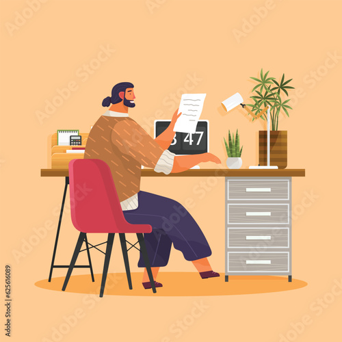 Home office interior. Vector illustration. Freelancer working from home place, convenient workplace Home office workplace Self employed concept Minimalist work space Remote working from home or any