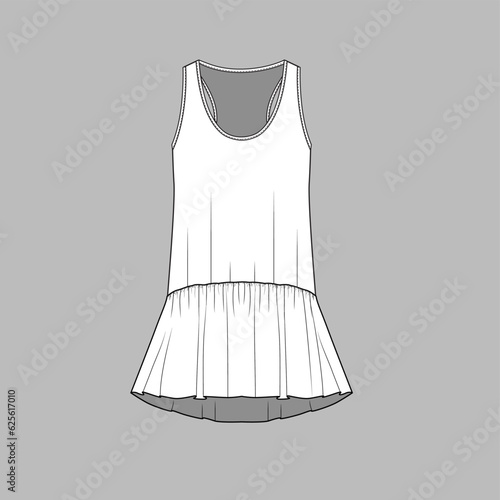 Womens fashion peplum tank top gathering ruffles hem flat sketch drawing template design vector