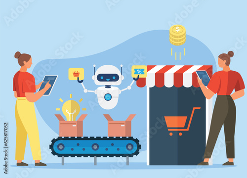 Automation business. Vector illustration. Reach target audience with content generation for online platform Modern logistics center Machine learning line Smart home controlled Mechanical technology