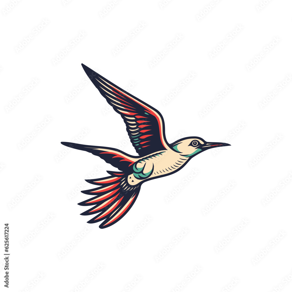 Fototapeta premium Vector Logo Illustration Flaying Bird Colorful Style, bird vector icon concept