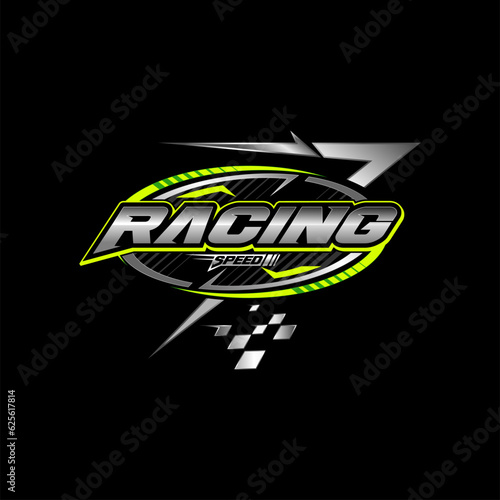 racing team logo trendy fashionable vector t-shirt and apparel design, typography, print, poster. Global swatches. 