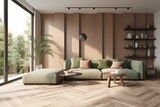 Beige living room with corner sofa elegant.