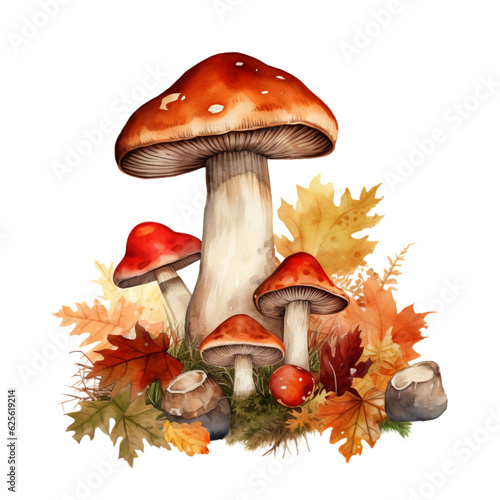 Beautiful Fall Autumn Mushroom Watercolor Clip Art, Fall Autumn Mushroom Watercolor Illustration, Fall Autumn Sublimation Design