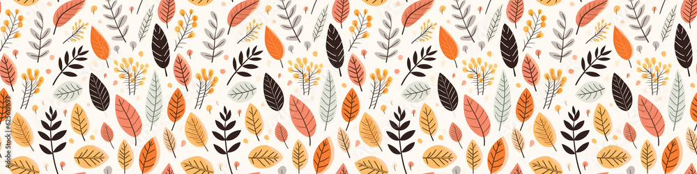 Autumn background wallaper illustration texture - Different autumnal leaves and plants, seasonal colors, seamless pattern (Generative Ai) Autumn background wallaper illustration texture - Different autumnal leaves and plants, seasonal colors, seamless pattern (Generative Ai)