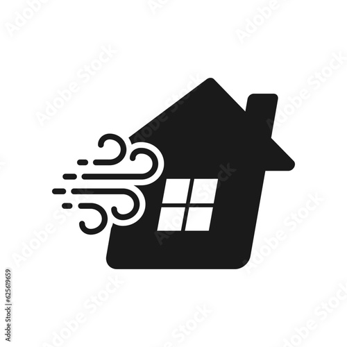 Wind blowing house. Storm icon line style isolated on white background. Vector illustration