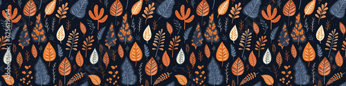 Autumn background wallaper illustration texture - Different autumnal leaves and plants, seasonal colors, seamless pattern (Generative Ai) © Corri Seizinger