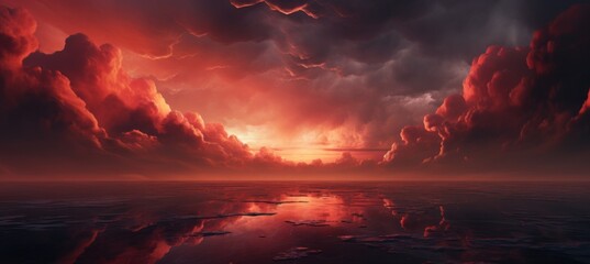 Crédence de cuisine Bordeaux Cloudy sunset red sky landscape background. Generative AI technology.  © Hero Design