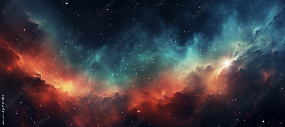 Space galaxy nebula gas clouds background. Generative AI technology.