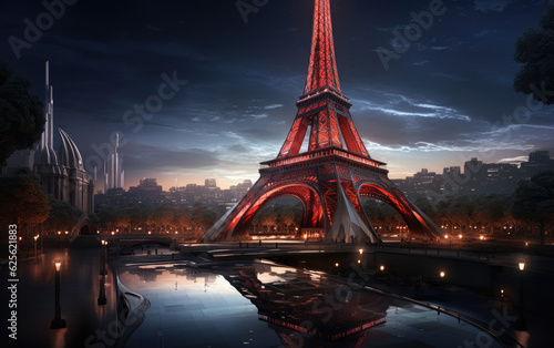 Eiffel tower in a red night