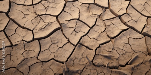 Drought, the ground cracks, lack of moisture. Dried and Cracked ground. Cracked surface. Dry soil in arid areas. Global Warming, generative ai