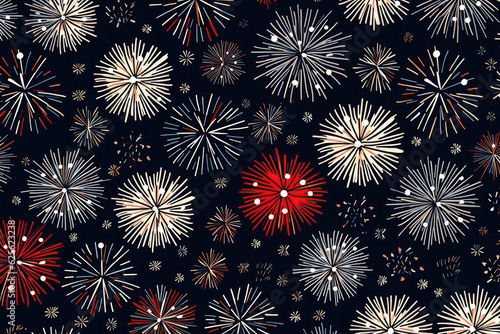 Fun And Festive Doodle Fireworks Pattern Design. Generative AI