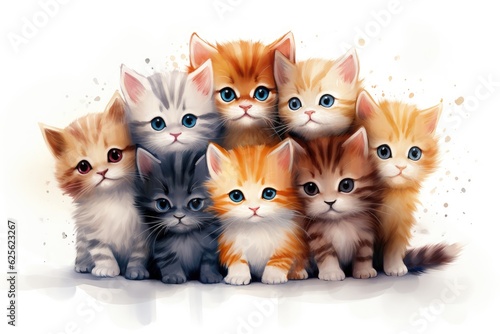 An illustration depicting a group of adorable kittens cuddling together. © hugo