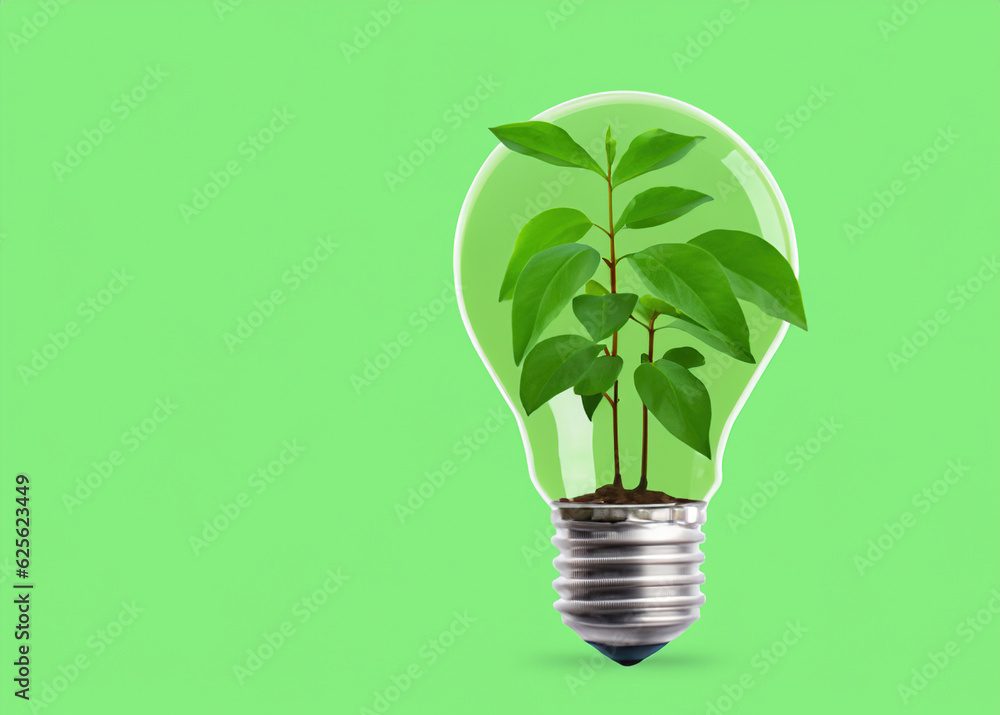 Green Eco-Friendly Lightbulb from Fresh Leaves - Sustainable Concept for Nature, Environment, and Renewable Energy Green Eco-Friendly Lightbulb from Fresh Leaves - Sustainable Concept for Nature, Environment, and Renewable Energy